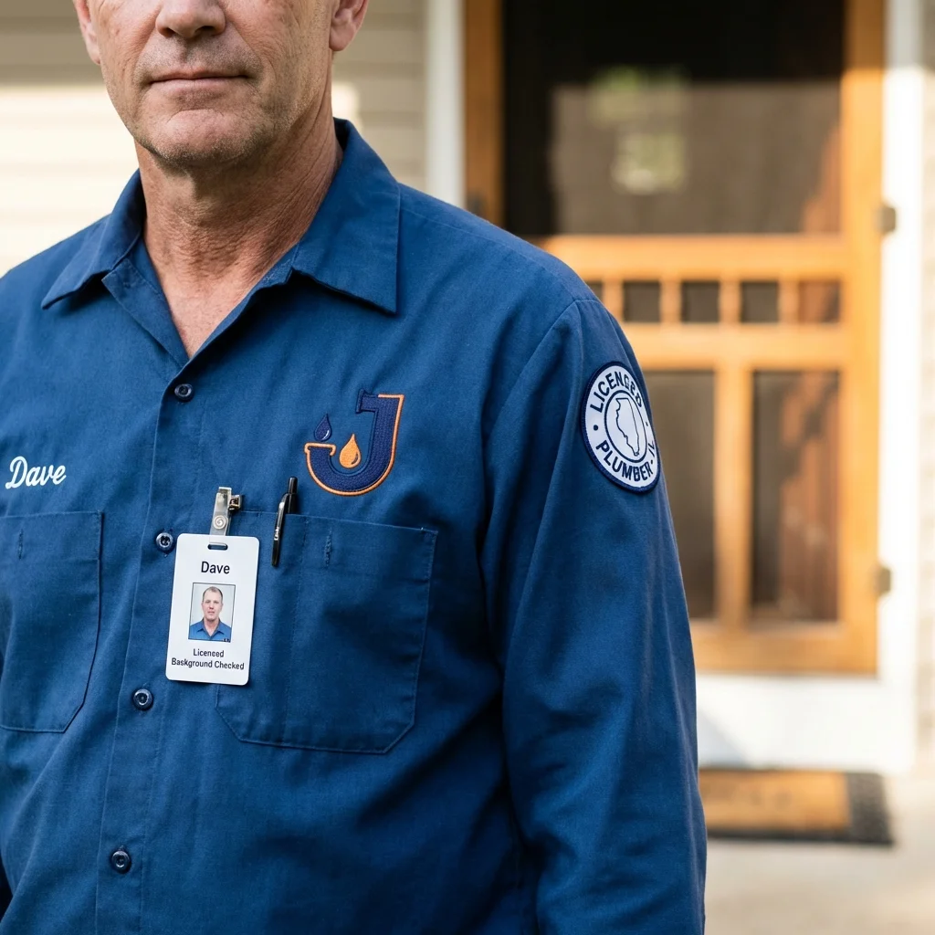 Licensed plumber showing ID badge in Waite Park, MN