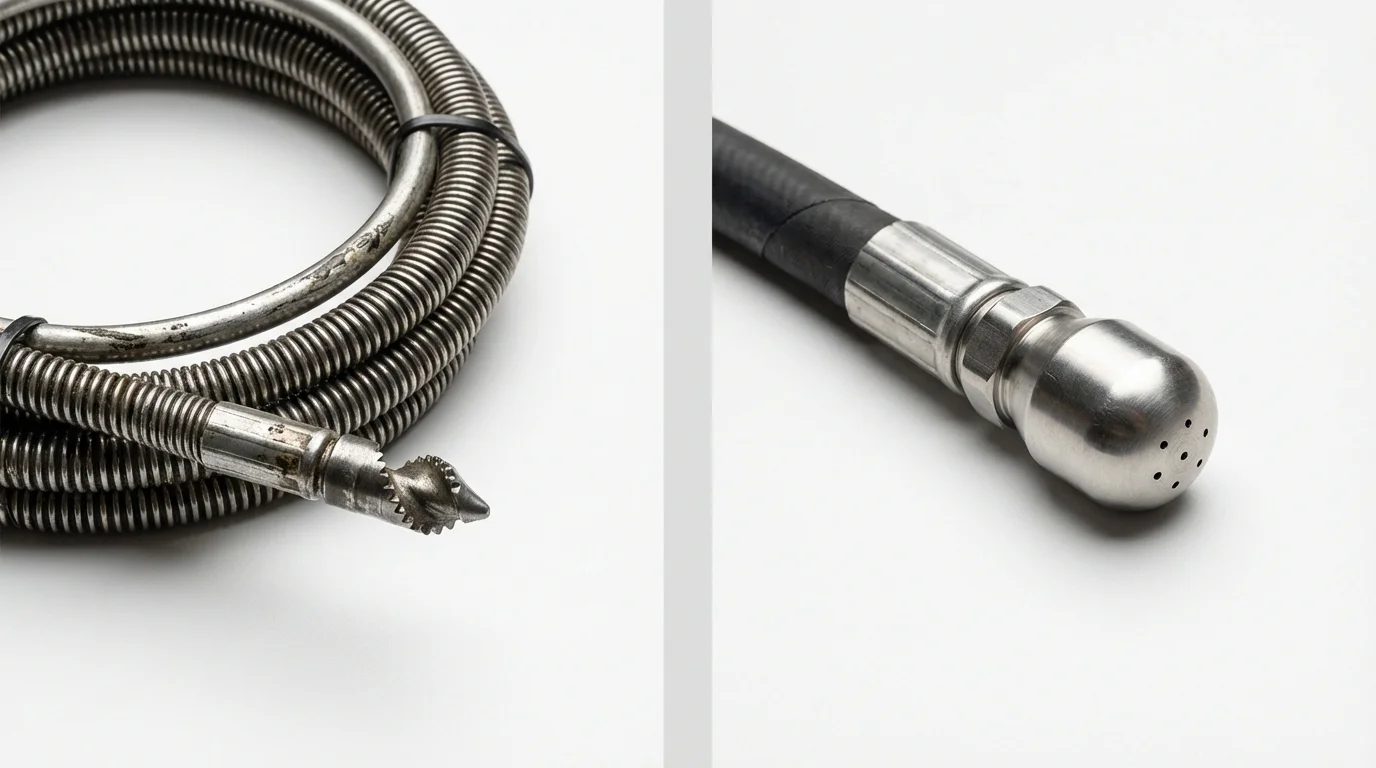 Drain snake cable and hydro jetting nozzle used for drain cleaning in Waite Park, MN