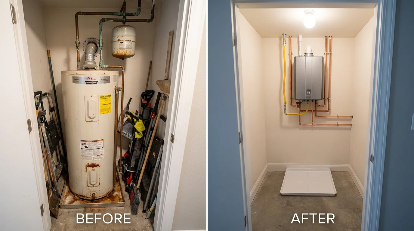 Tank water heater versus wall-mounted tankless unit comparison for Waite Park, MN homeowners