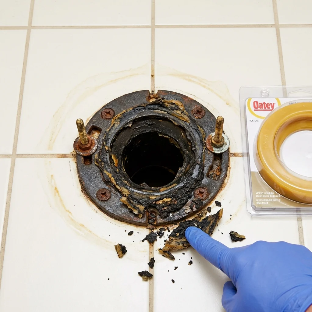 Failed wax ring showing water seepage at the base of a toilet in a Waite Park, MN home