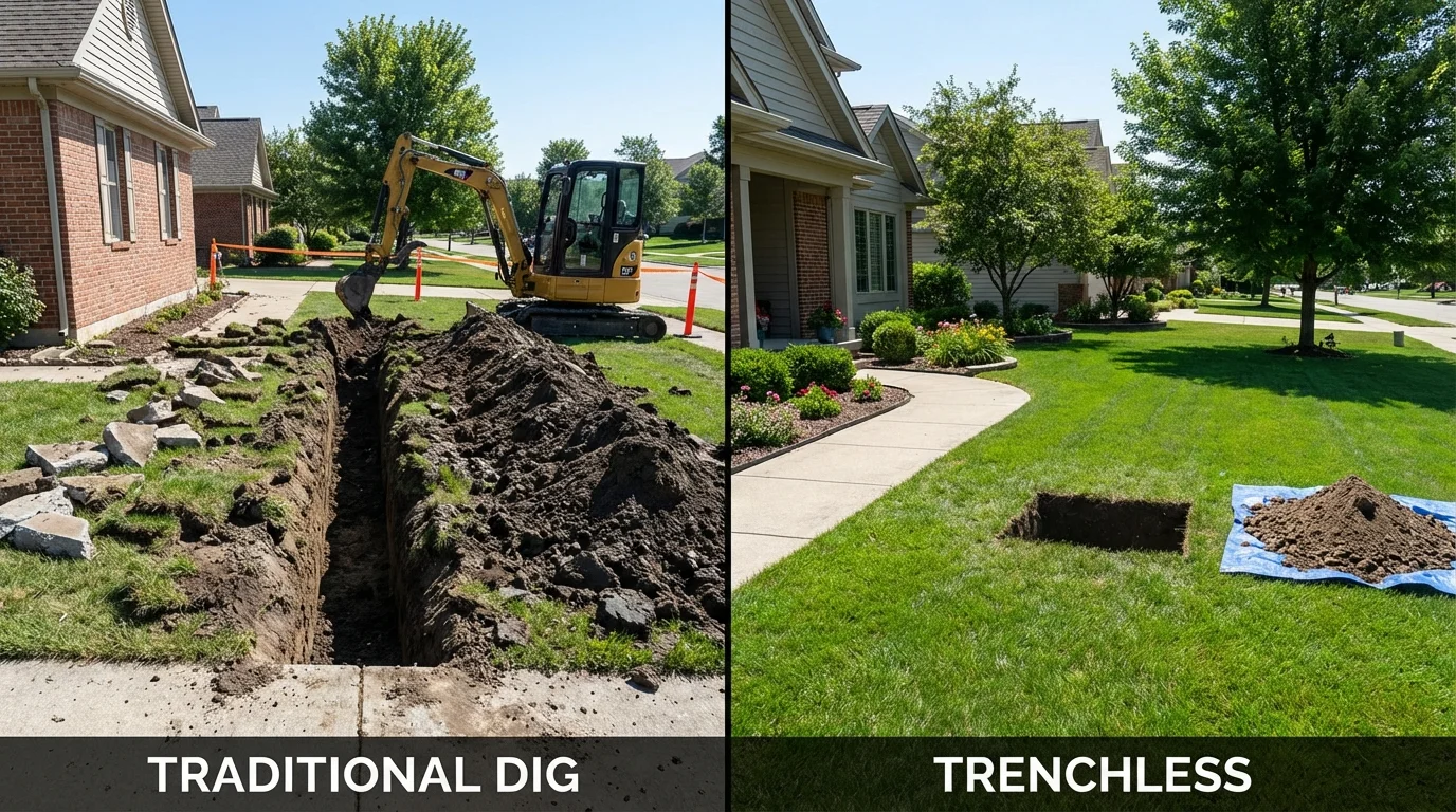 Trenchless sewer repair with minimal yard damage versus traditional excavation in Waite Park, MN